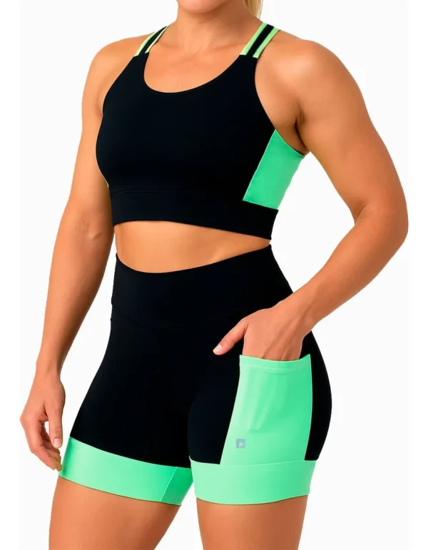 Cód. 72 - Conjunto Shorts Com Bolsos + Top Alta Sustentação Corrida