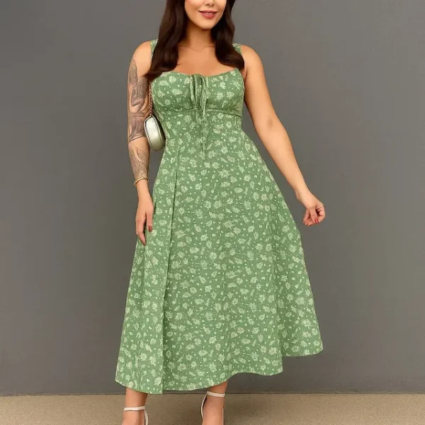 Cód. 25 - Vestido Midi Estampado Floral Com Fenda Lateral E Bojo