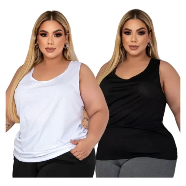 Cód. 106 - Kit 2 Blusas Femininas Plus Size Academia Regata Nadador
