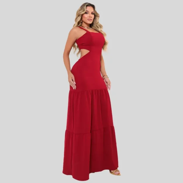 Cód. 53 - Vestido Longo Com Alças E Detalhe Nas Costas Moda Blogueira