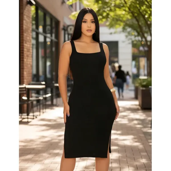 Cód. 37 - Vestido Midi Canelado Premium C/ Alça E Fendas Casual Básico