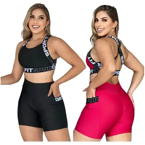 Cód. 105 - Kit Academia Feminino Top E Short Feminina Fitnes