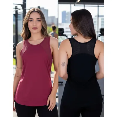 Cód. 83 - Kit 2 Regata Feminina Academia Blusa Fitness Detalhe Tela