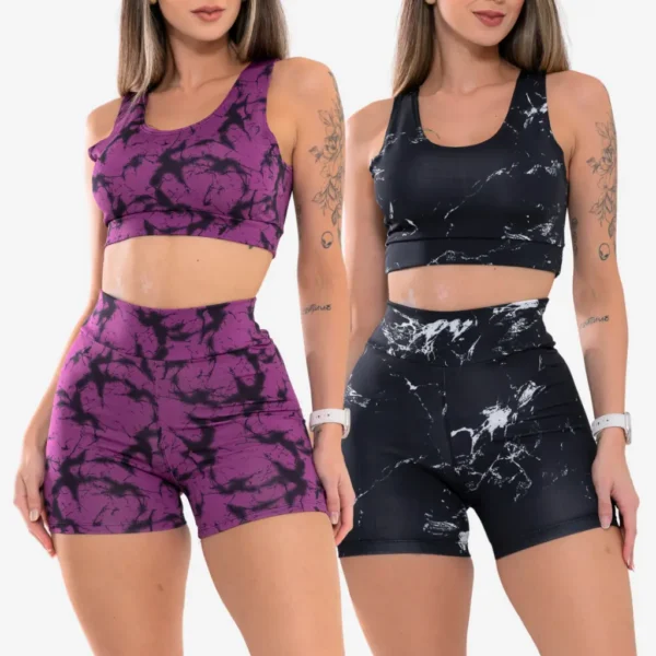 Cód. 91 - Kit 2 Conjunto Tie Dye Shortinho, Top Fitness Academia Cross