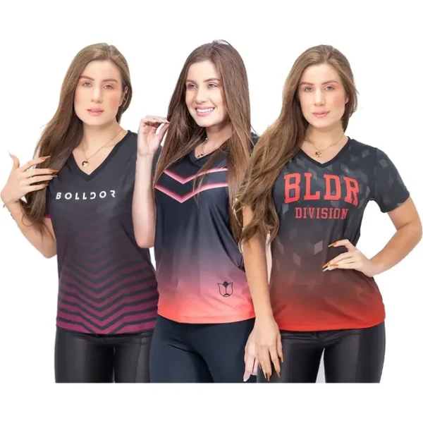 Cód. 107 - Kit 3 Camisas Dry Fit Feminina Academia Elastano Proteção Uv