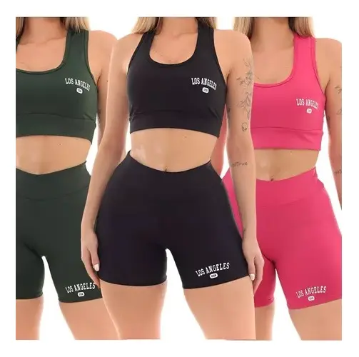 Cód. 89 - Kit 3 Conjunto Top Shorts Feminino Los Angeles Fitness