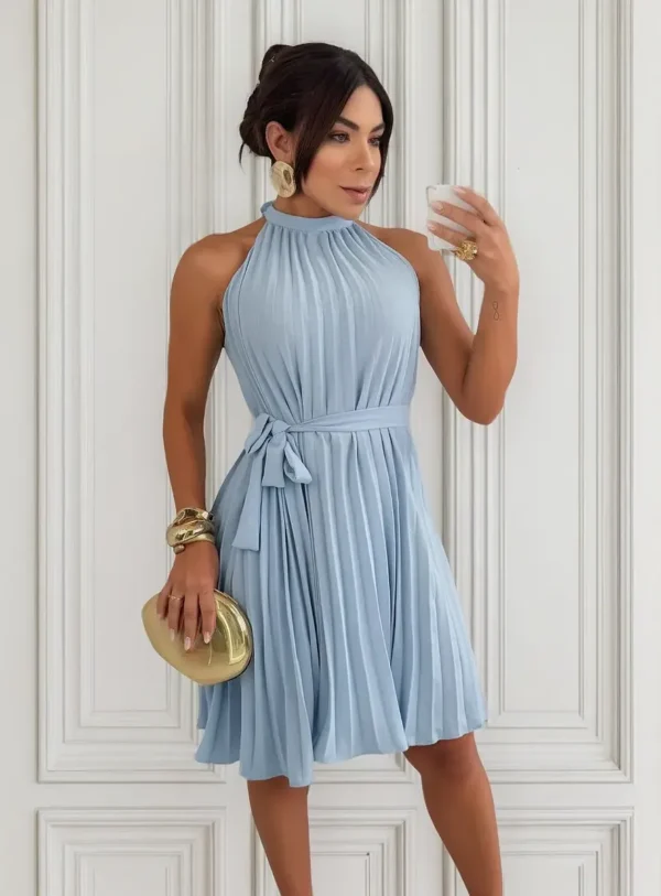 Cód. 50 - Vestido Feminino Curto Plissado Amarração Soltinho Tendência