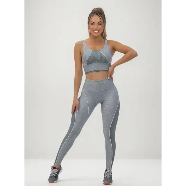Cód. 113 - Conjunto Feminino Fitness Space Silver Cinza Rosa