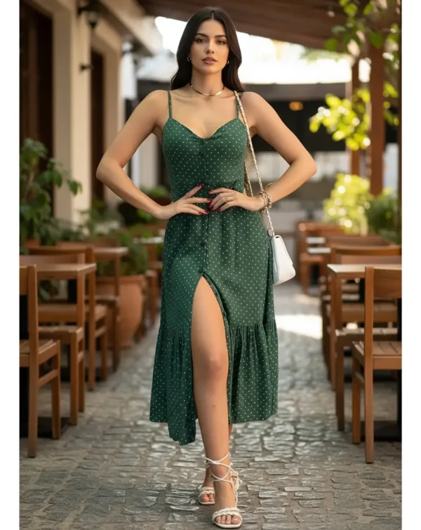 Cód. 31 - Vestido Longo Viscolino Feminino Com Botões E Bojo Blogueira