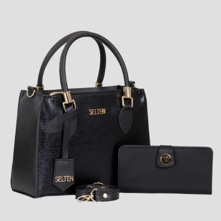Cód. 125 - Bolsa Feminina Transversal Tote Media Com Carteira Feminina Preta